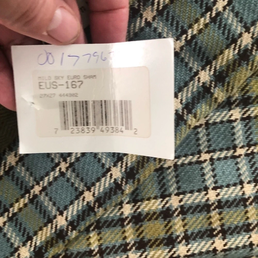 NWT Eastern Accents Plaid and Airplane Pillow Set 14” AND Euro Square Green Blue